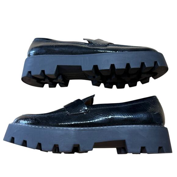 Franco Sarto Balin Penny Loafer Womens Size 7.5M Black Lug Sole Platform Chunky - Picture 7 of 9